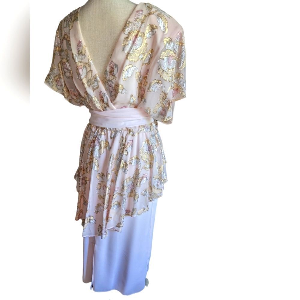 80s vintage rad‎ Patra pink dress with shimmery metallic floral details NWT
